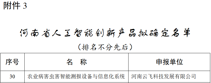 喜報(bào)！云飛科技入選河南省人工智能創(chuàng)新產(chǎn)品和創(chuàng)新應(yīng)用名單